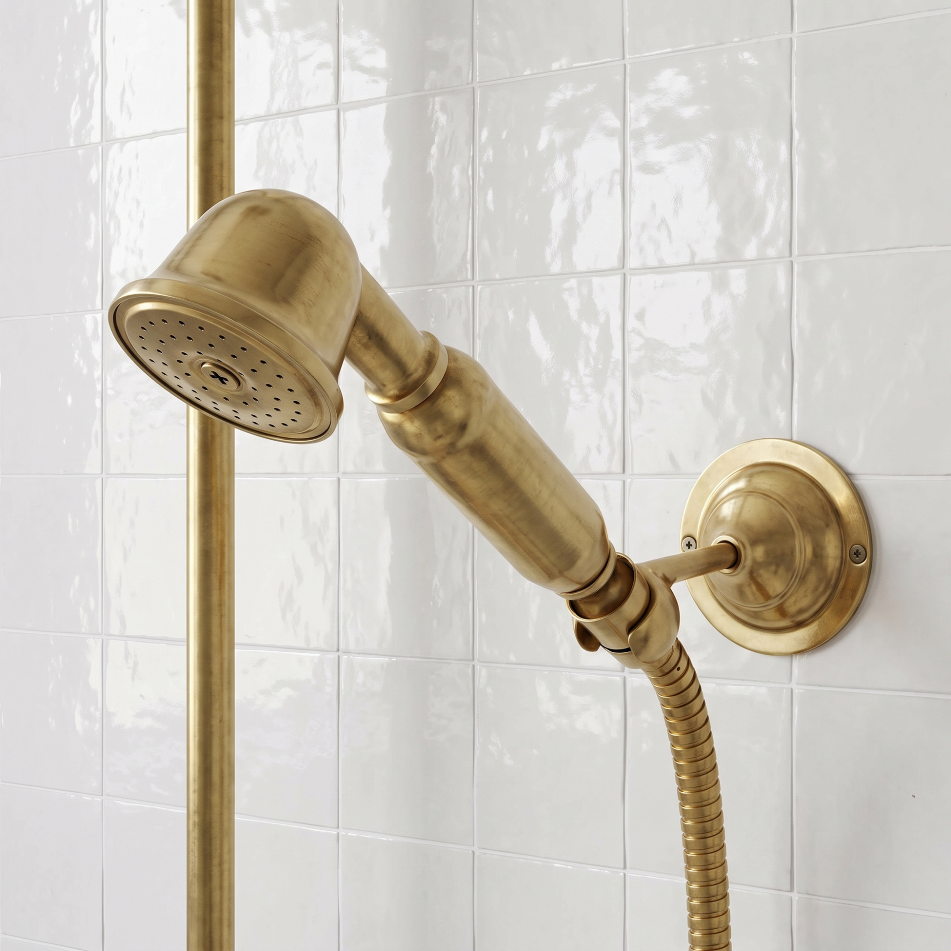 Unlacquered Brass Exposed Shower System with Handheld Shower