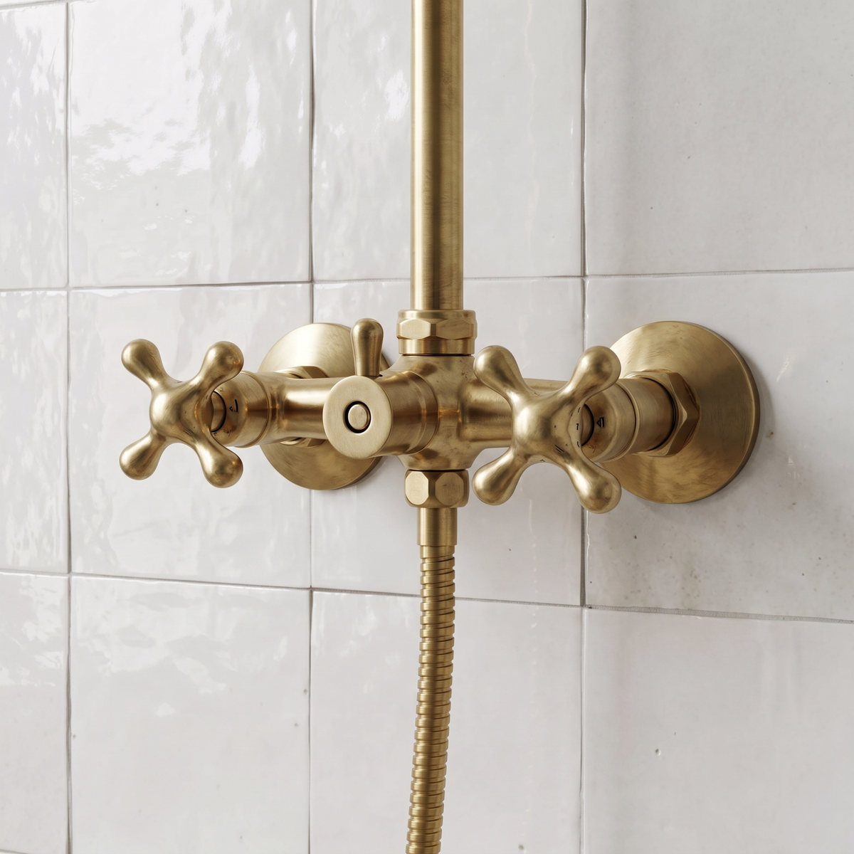 Unlacquered Brass Exposed Shower System with Handheld Shower