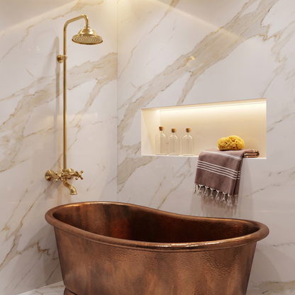 Unlacquered Brass Exposed Shower System with Rainfall Head Tub Filler