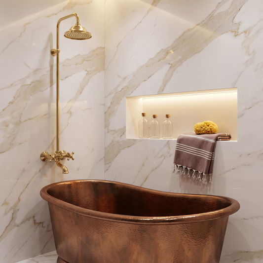 Unlacquered Brass Exposed Shower System with Rainfall Head Tub Filler