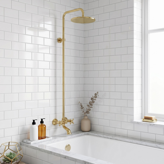 Unlacquered Brass Exposed Shower System with Rainfall Head & Tub Filler