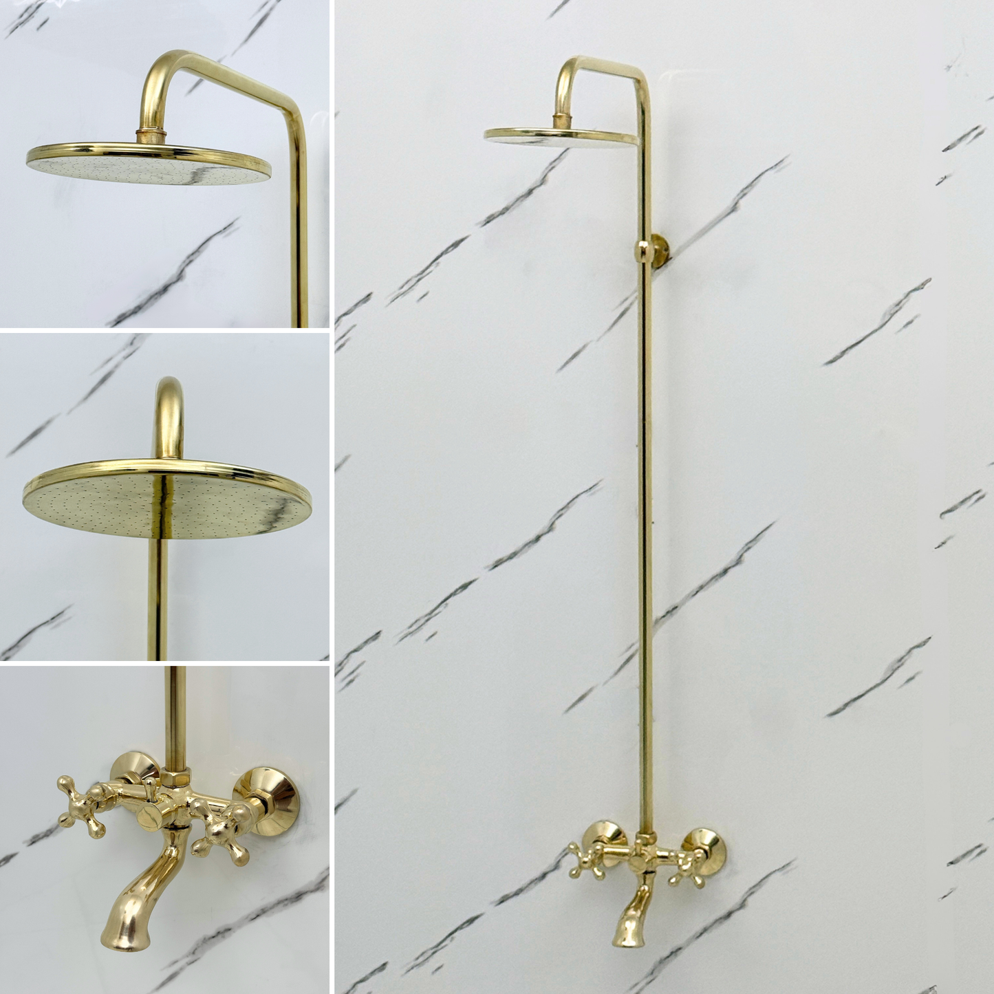 Unlacquered Brass Exposed Shower System with Rainfall Head & Tub Filler