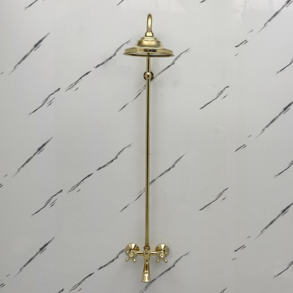 Unlacquered Brass Exposed Shower System with Rainfall Head Tub Filler