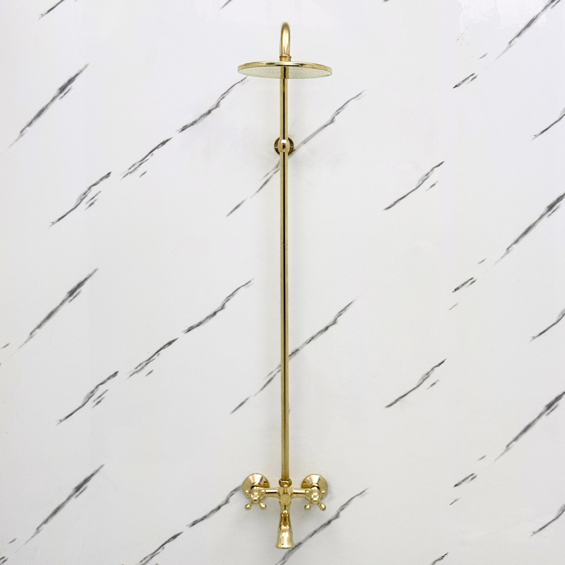 Unlacquered Brass Exposed Shower System with Rainfall Head & Tub Filler