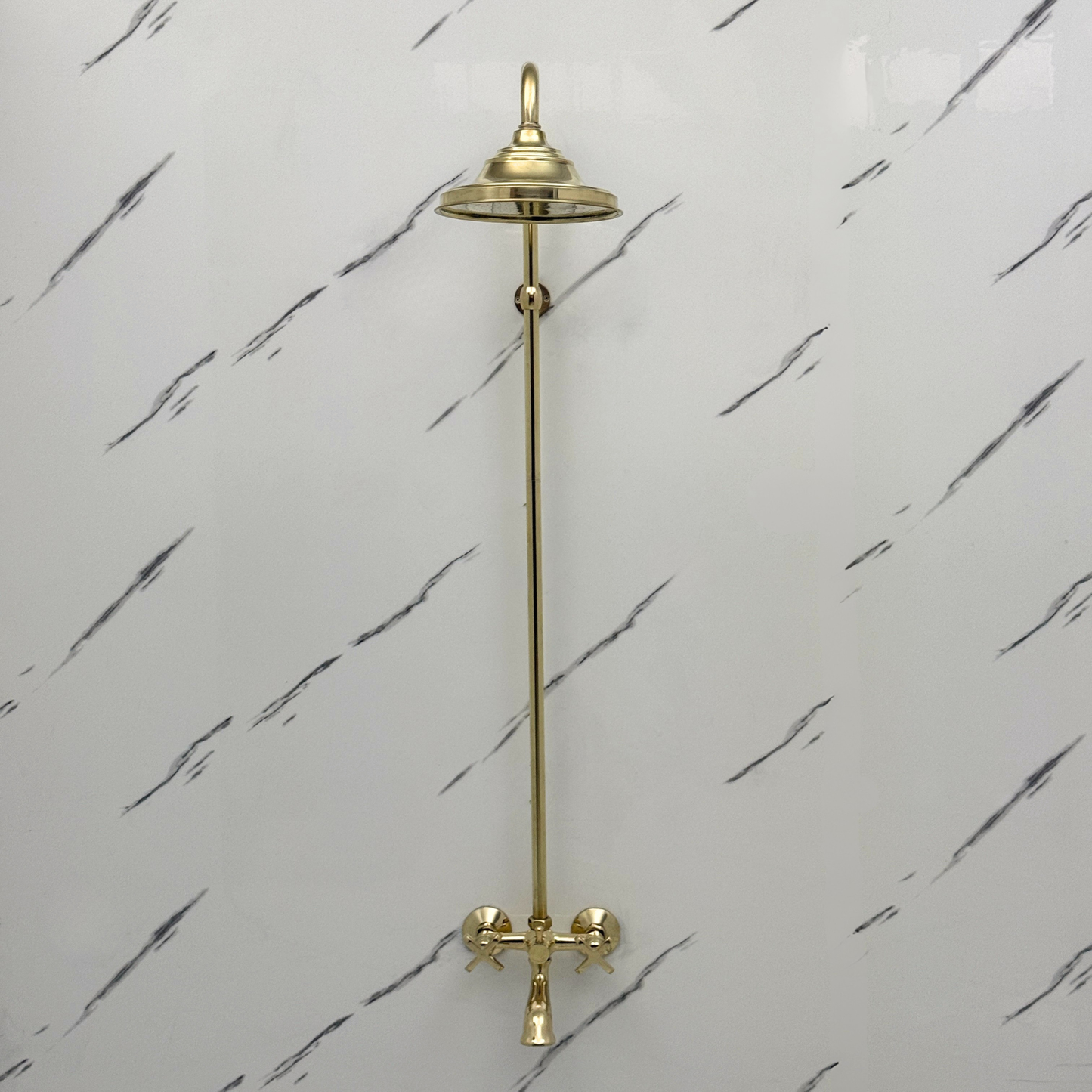 Unlacquered Brass Exposed Shower System with Rainfall Head Tub Filler