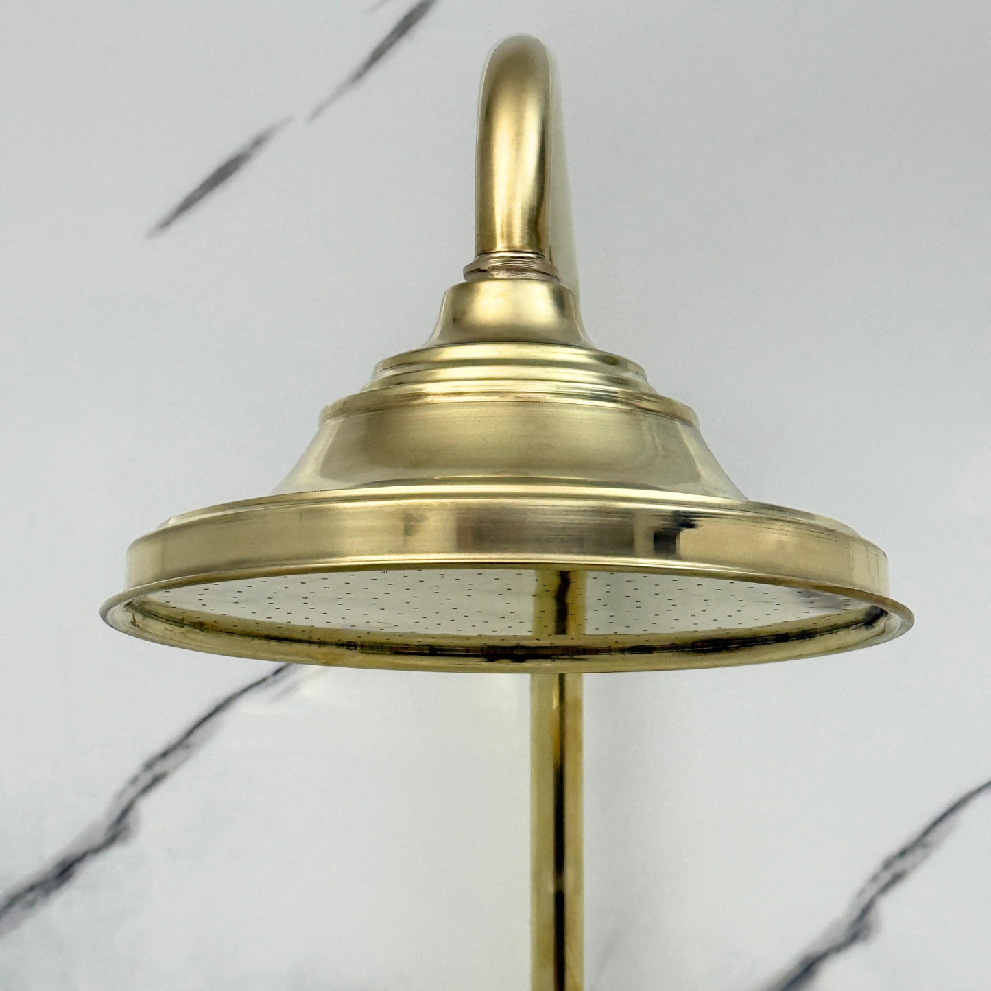 Unlacquered Brass Exposed Shower System with Rainfall Head Tub Filler