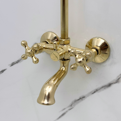 Unlacquered Brass Exposed Shower System with Rainfall Head Tub Filler