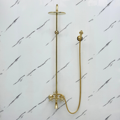 Unlacquered Brass Exposed Shower System with Rainfall Head, Handheld Shower & Tub Filler