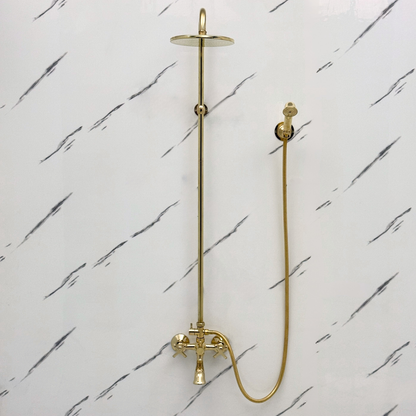 Unlacquered Brass Exposed Shower System with Rainfall Head, Handheld Shower & Tub Filler
