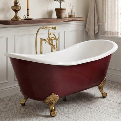 Unlacquered Brass Freestanding Bathtub Faucet, Solid Brass Clawfoot Tub Filler with Handheld Shower Head, Diverter and Cross Handles