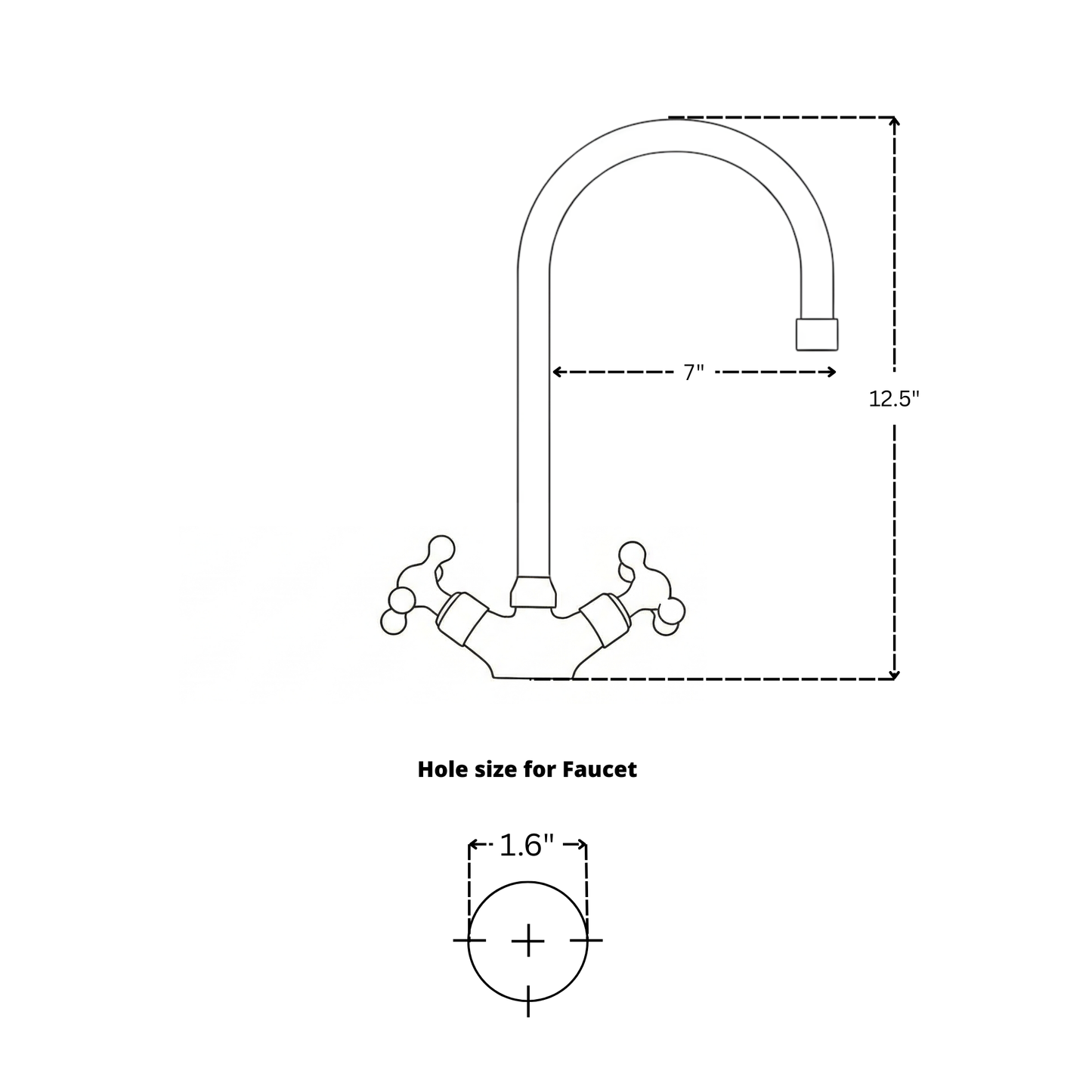 Unlacquered Brass Gooseneck Single Hole Faucet with Cross Handles