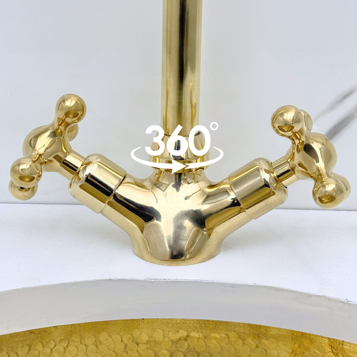 Unlacquered Brass Gooseneck Single Hole Faucet with Cross Handles