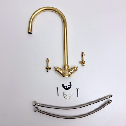 Unlacquered Brass Gooseneck Single Hole Faucet with Lever Handles