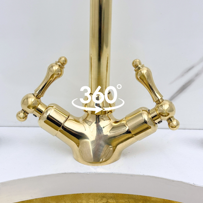 Unlacquered Brass Gooseneck Single Hole Faucet with Lever Handles