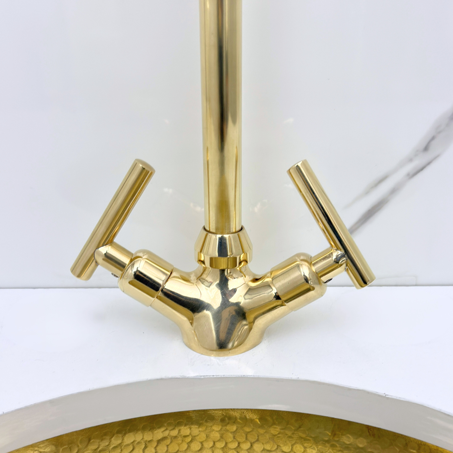 Unlacquered Brass Gooseneck Single Hole Faucet with Lever Handles