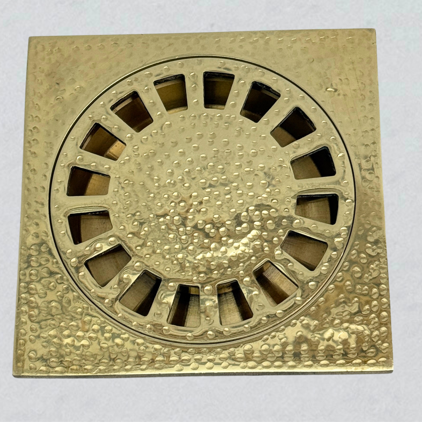 Unlacquered Brass Hammered Shower Drain with Removable Cover, Solid Brass Square Shower Drain