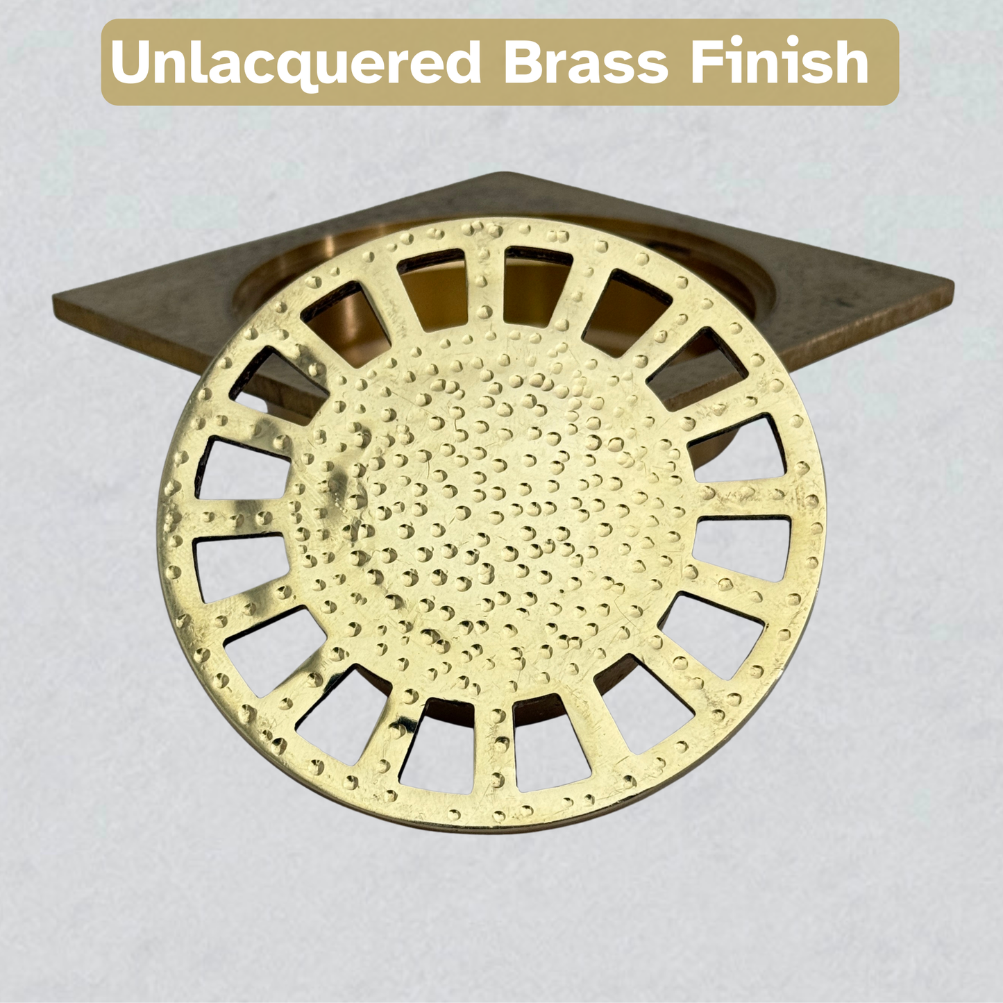 Unlacquered Brass Hammered Shower Drain with Removable Cover, Solid Brass Square Shower Drain