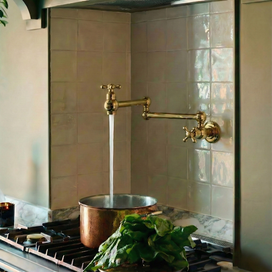 Unlacquered Brass Pot Filler with Cross Handles, Solid Brass Wall Mount Pasta Faucet