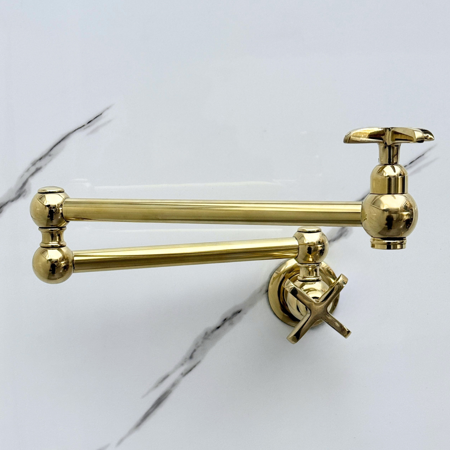 Unlacquered Brass Pot Filler with Cross Handles, Solid Brass Wall Mount Pasta Faucet