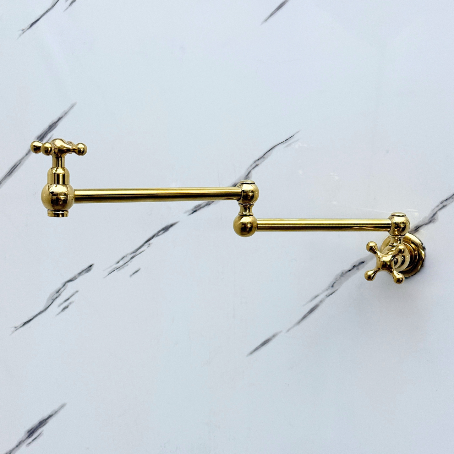 Unlacquered Brass Pot Filler with Cross Handles, Solid Brass Wall Mount Pasta Faucet