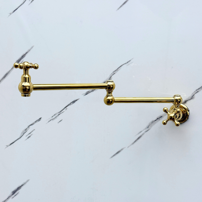 Unlacquered Brass Pot Filler with Cross Handles, Solid Brass Wall Mount Pasta Faucet