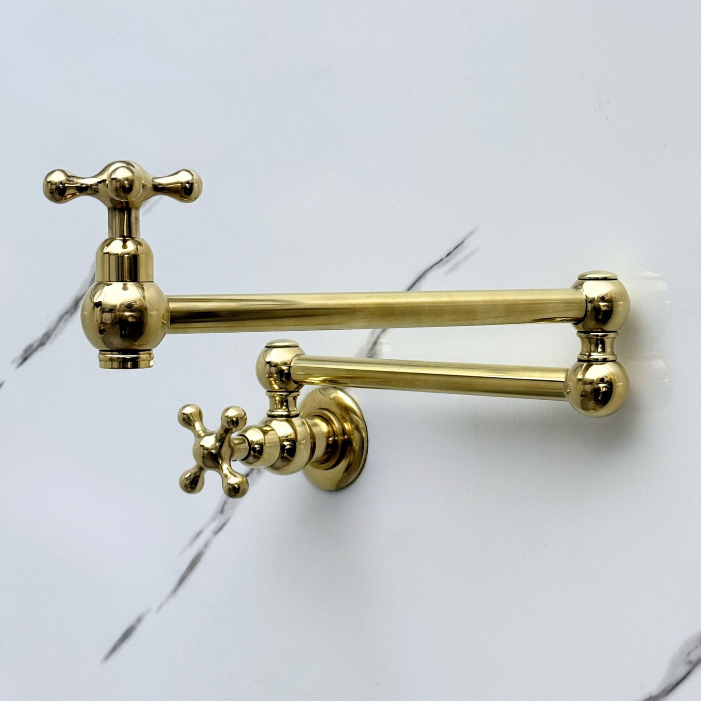 Unlacquered Brass Pot Filler with Cross Handles, Solid Brass Wall Mount Pasta Faucet