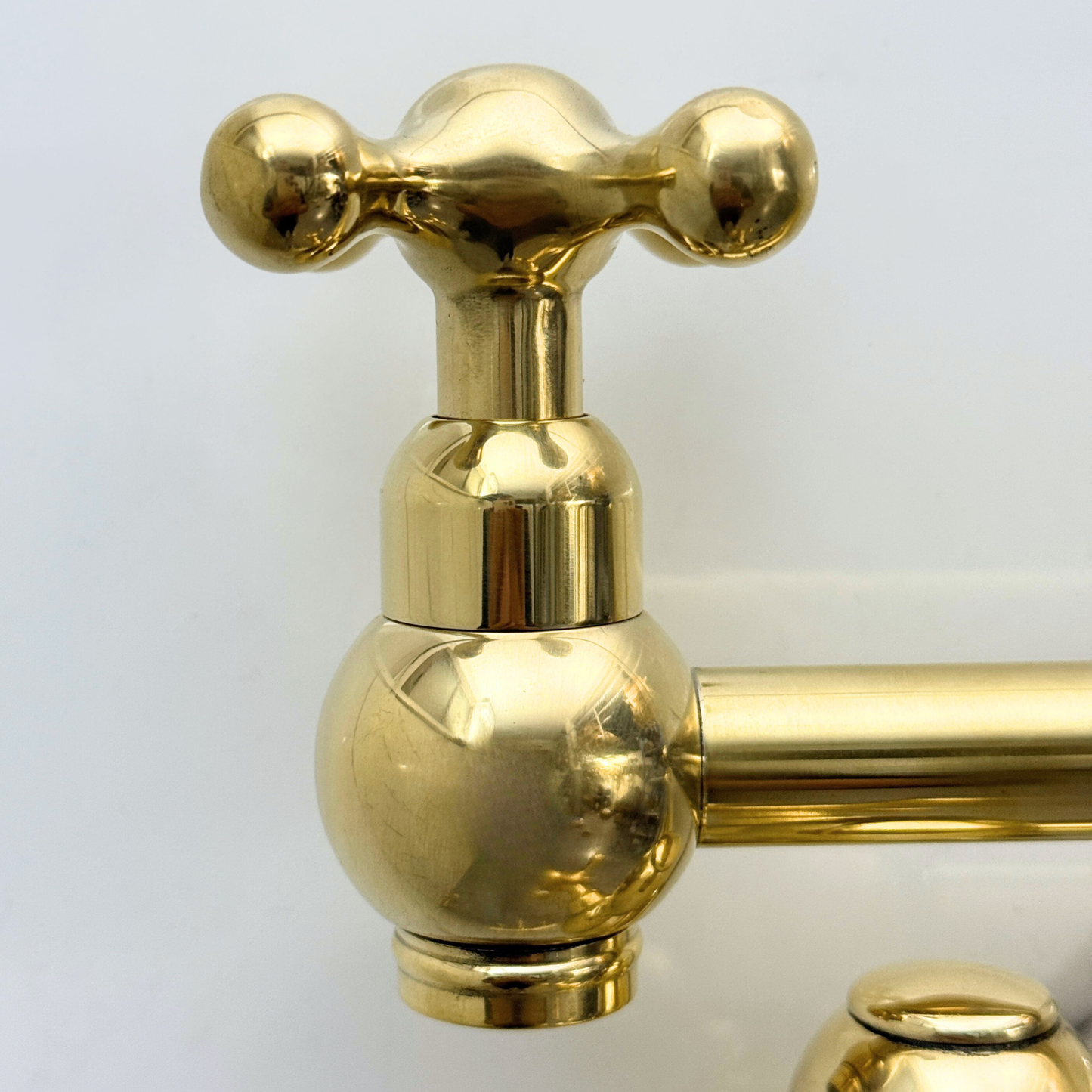 Unlacquered Brass Pot Filler with Cross Handles, Solid Brass Wall Mount Pasta Faucet