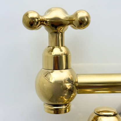 Unlacquered Brass Pot Filler with Cross Handles, Solid Brass Wall Mount Pasta Faucet