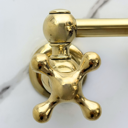Unlacquered Brass Pot Filler with Cross Handles, Solid Brass Wall Mount Pasta Faucet