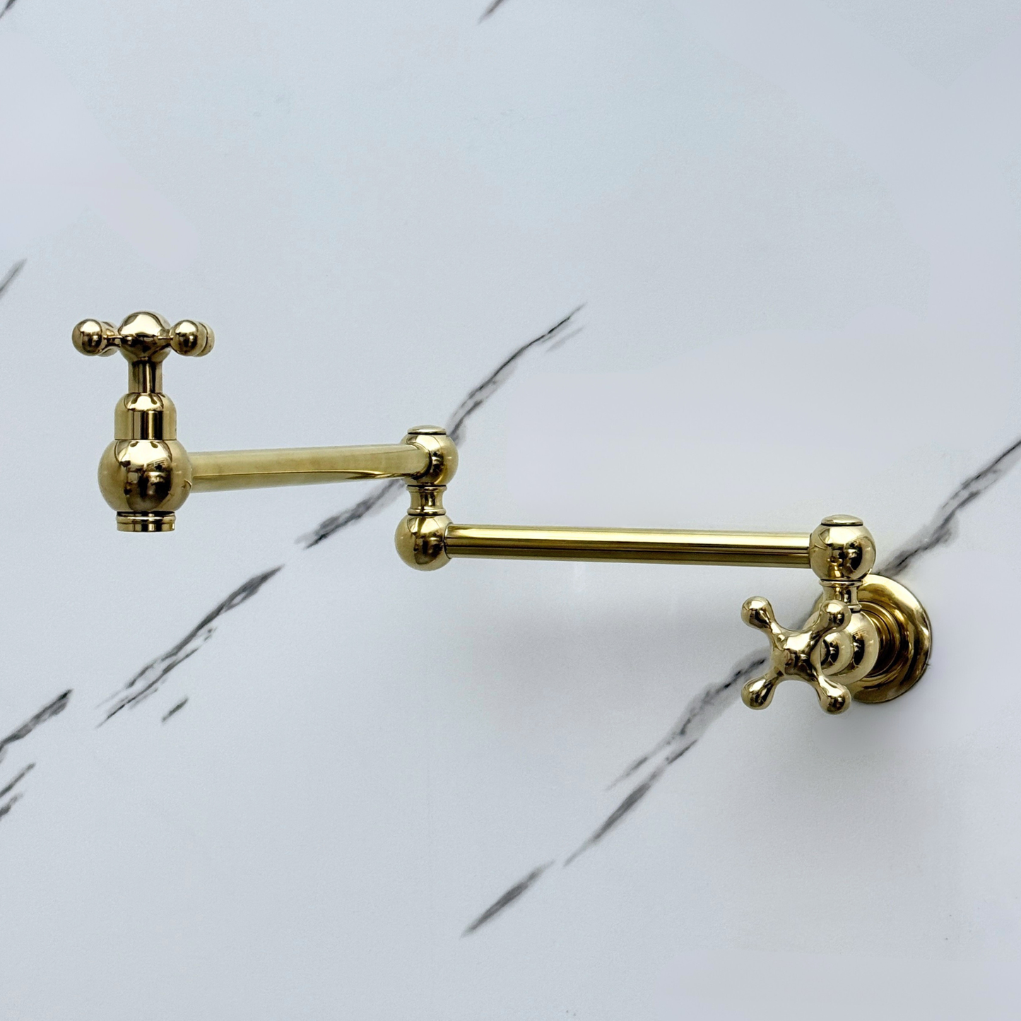 Unlacquered Brass Pot Filler with Cross Handles, Solid Brass Wall Mount Pasta Faucet