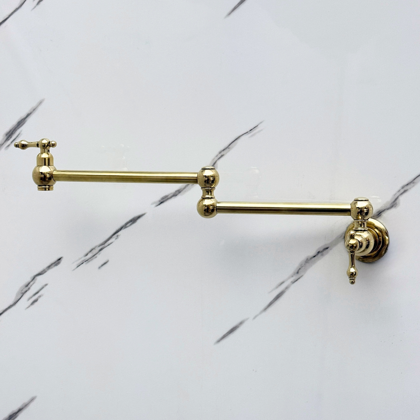Unlacquered Brass Pot Filler with Lever Handles, Solid Brass Wall Mount Pasta Faucet