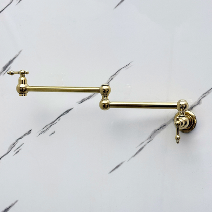 Unlacquered Brass Pot Filler with Lever Handles, Solid Brass Wall Mount Pasta Faucet