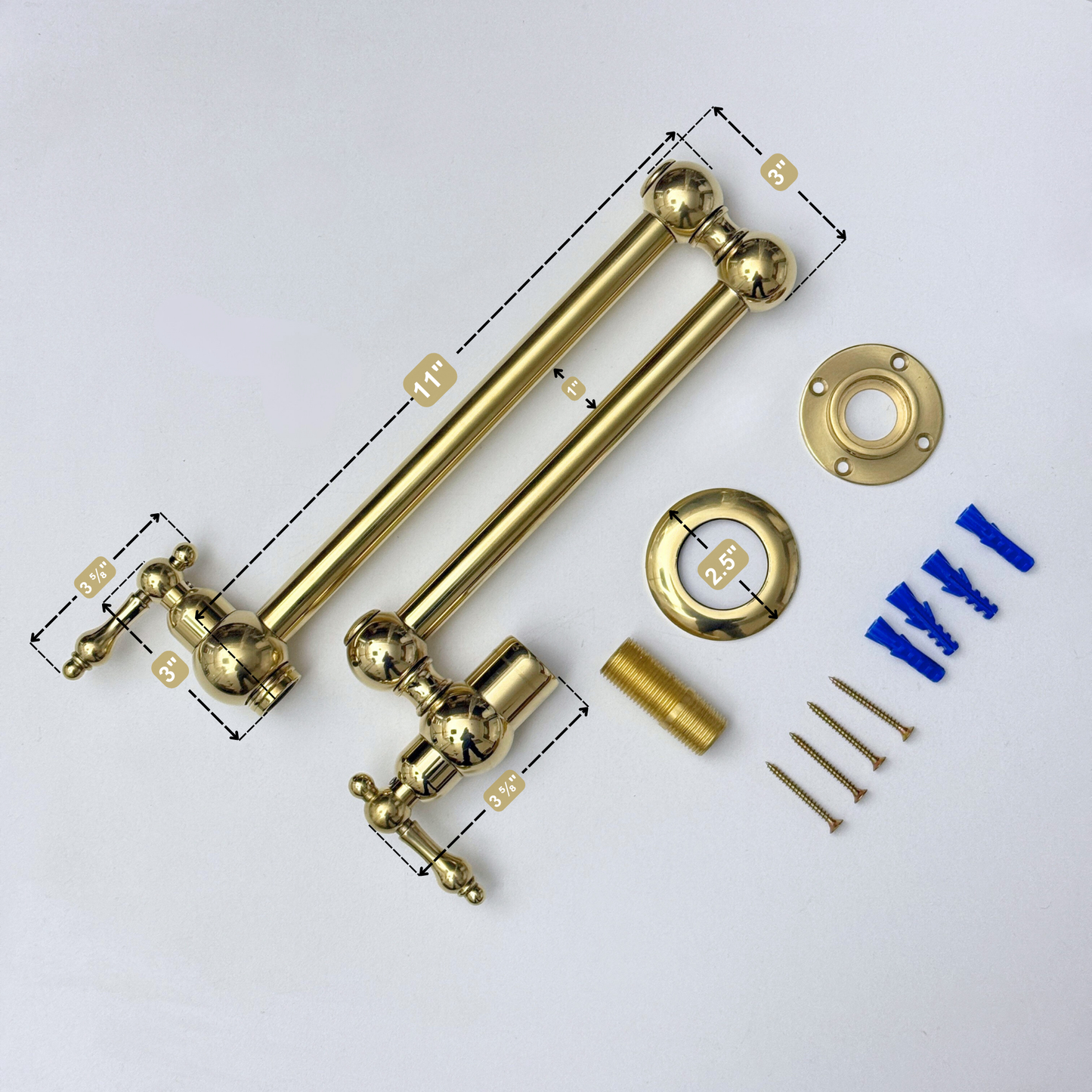 Unlacquered Brass Pot Filler with Lever Handles, Solid Brass Wall Mount Pasta Faucet