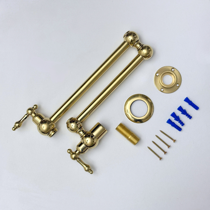 Unlacquered Brass Pot Filler with Lever Handles, Solid Brass Wall Mount Pasta Faucet