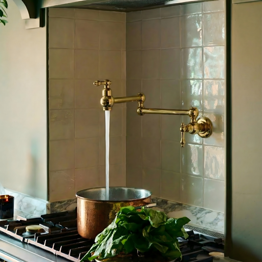 Unlacquered Brass Pot Filler with Lever Handles, Solid Brass Wall Mount Pasta Faucet