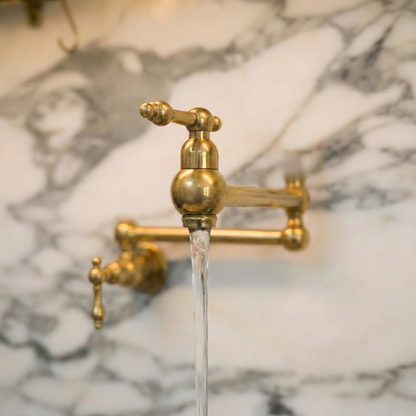 Unlacquered Brass Pot Filler with Lever Handles, Solid Brass Wall Mount Pasta Faucet