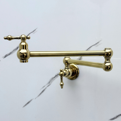 Unlacquered Brass Pot Filler with Lever Handles, Solid Brass Wall Mount Pasta Faucet