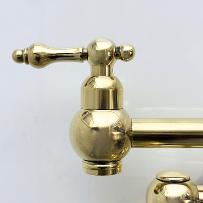Unlacquered Brass Pot Filler with Lever Handles, Solid Brass Wall Mount Pasta Faucet