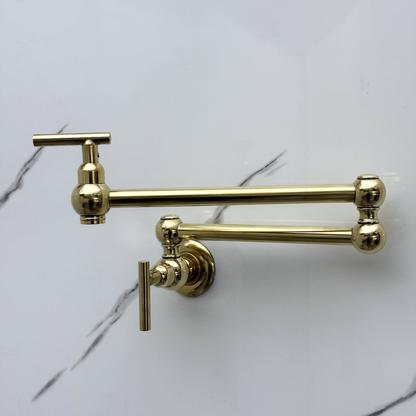 Unlacquered Brass Pot Filler with Lever Handles, Solid Brass Wall Mount Pasta Faucet