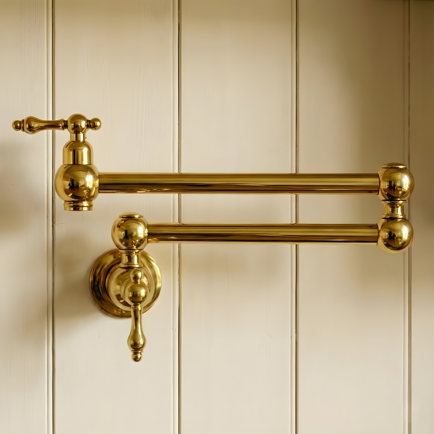 Unlacquered Brass Pot Filler with Lever Handles, Solid Brass Wall Mount Pasta Faucet
