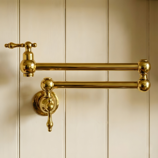 Unlacquered Brass Pot Filler with Lever Handles, Solid Brass Wall Mount Pasta Faucet