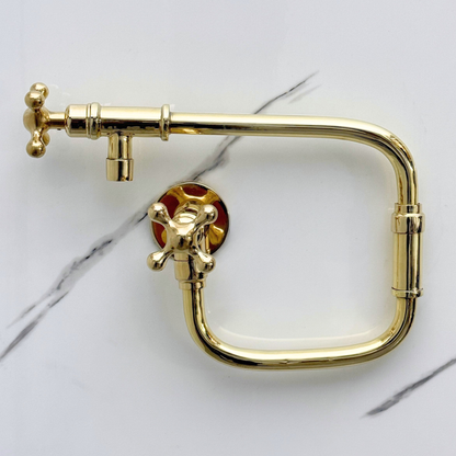 Unlacquered Brass Pot Filler with Cross Handles, Solid Brass Wall Mount Double Joint Swing Arms Pasta Faucet