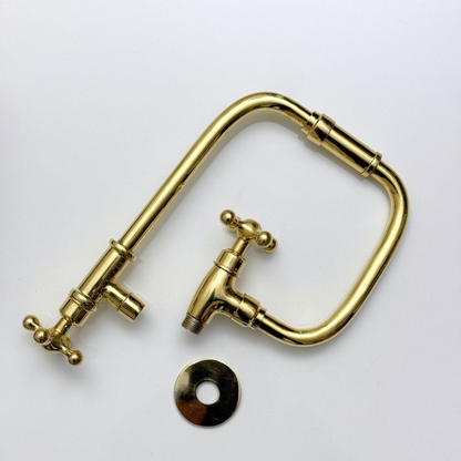 Unlacquered Brass Pot Filler with Cross Handles, Solid Brass Wall Mount Double Joint Swing Arms Pasta Faucet