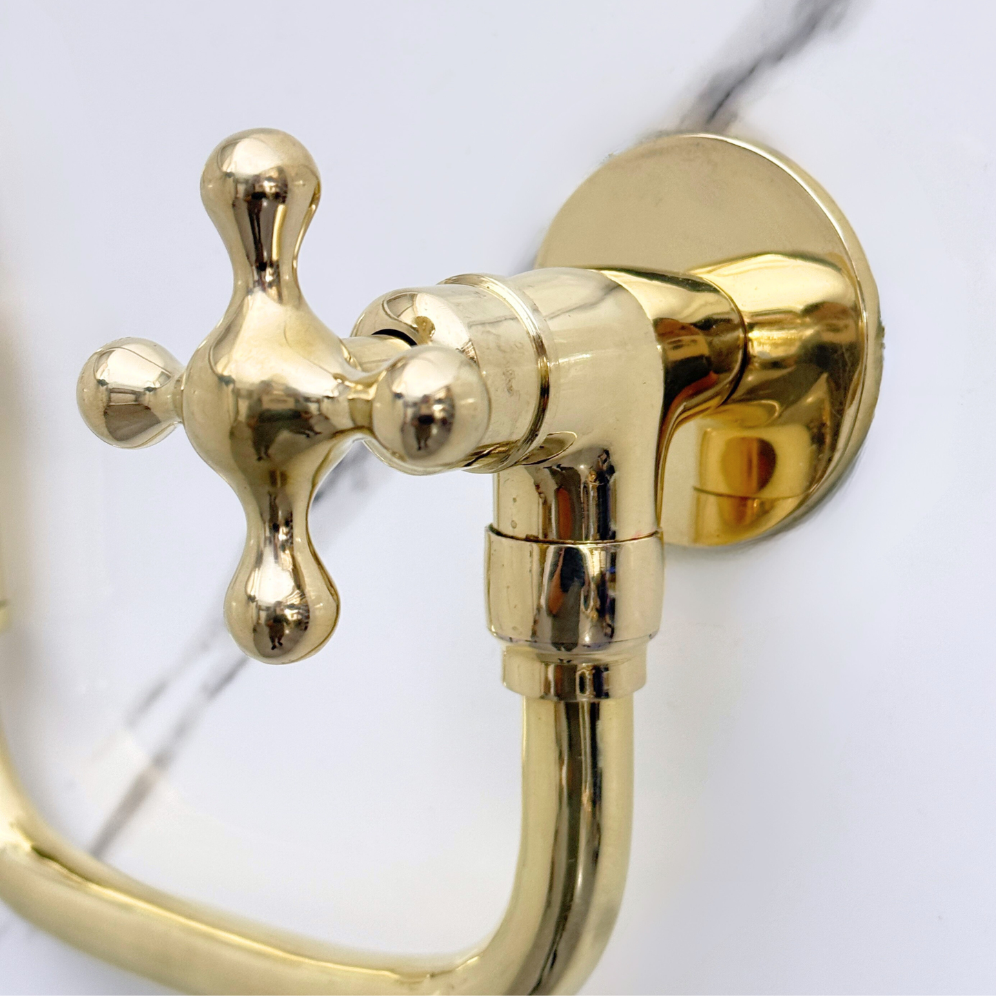 Unlacquered Brass Pot Filler with Cross Handles, Solid Brass Wall Mount Double Joint Swing Arms Pasta Faucet