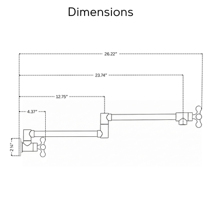 Unlacquered Brass Pot Filler with Cross Handles, Wall Mount Double Joint Swing Arms Brass Pasta Faucet