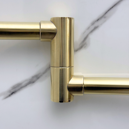 Unlacquered Brass Pot Filler with Cross Handles, Wall Mount Double Joint Swing Arms Brass Pasta Faucet