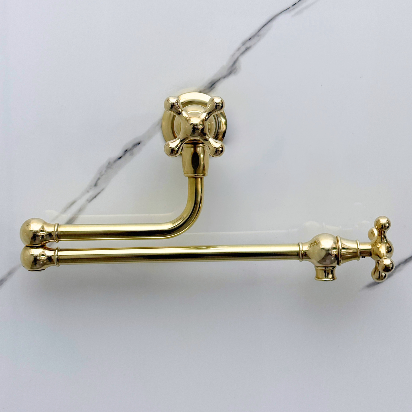 Unlacquered Brass Pot Filler with Cross Handles, Wall Mount Solid Brass Pasta Faucet