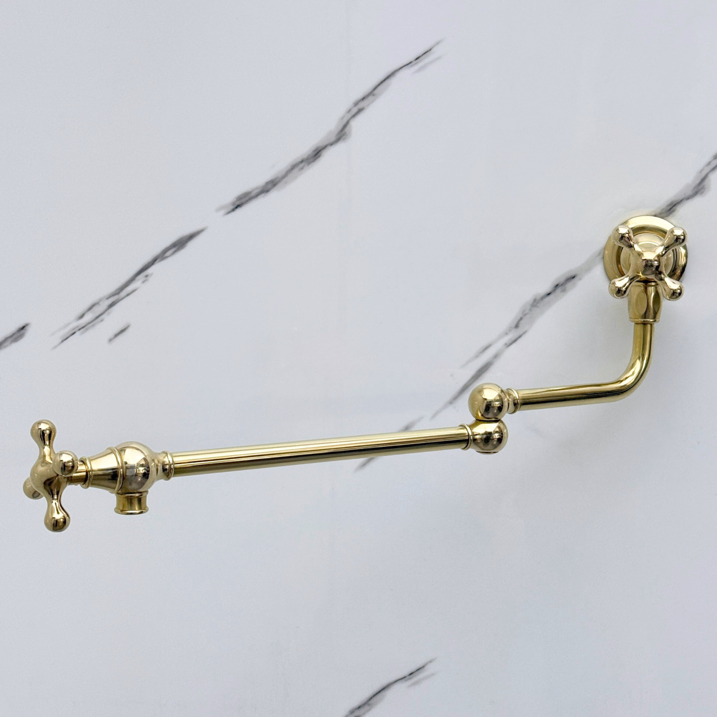 Unlacquered Brass Pot Filler with Cross Handles, Wall Mount Solid Brass Pasta Faucet