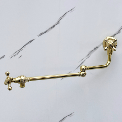 Unlacquered Brass Pot Filler with Cross Handles, Wall Mount Solid Brass Pasta Faucet