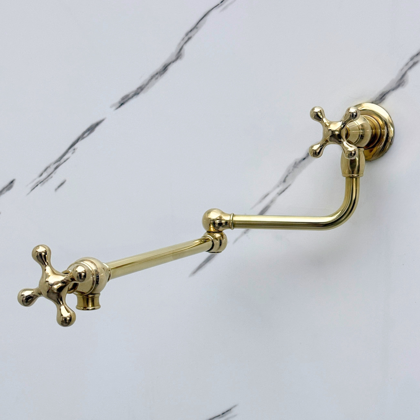 Unlacquered Brass Pot Filler with Cross Handles, Wall Mount Solid Brass Pasta Faucet